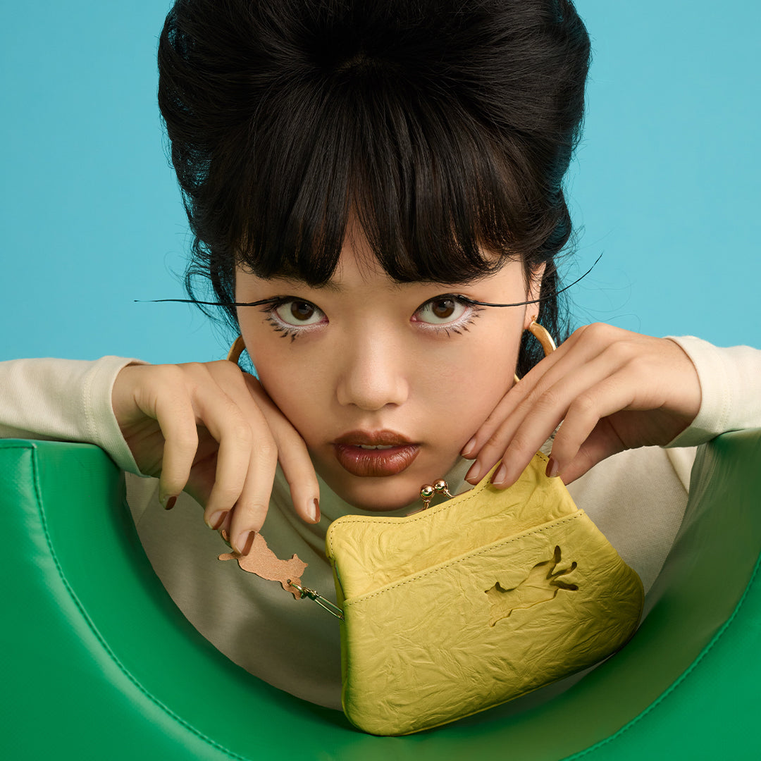 ＜アオネコ＞がま口　ミニウォレット/ミモザイエロー