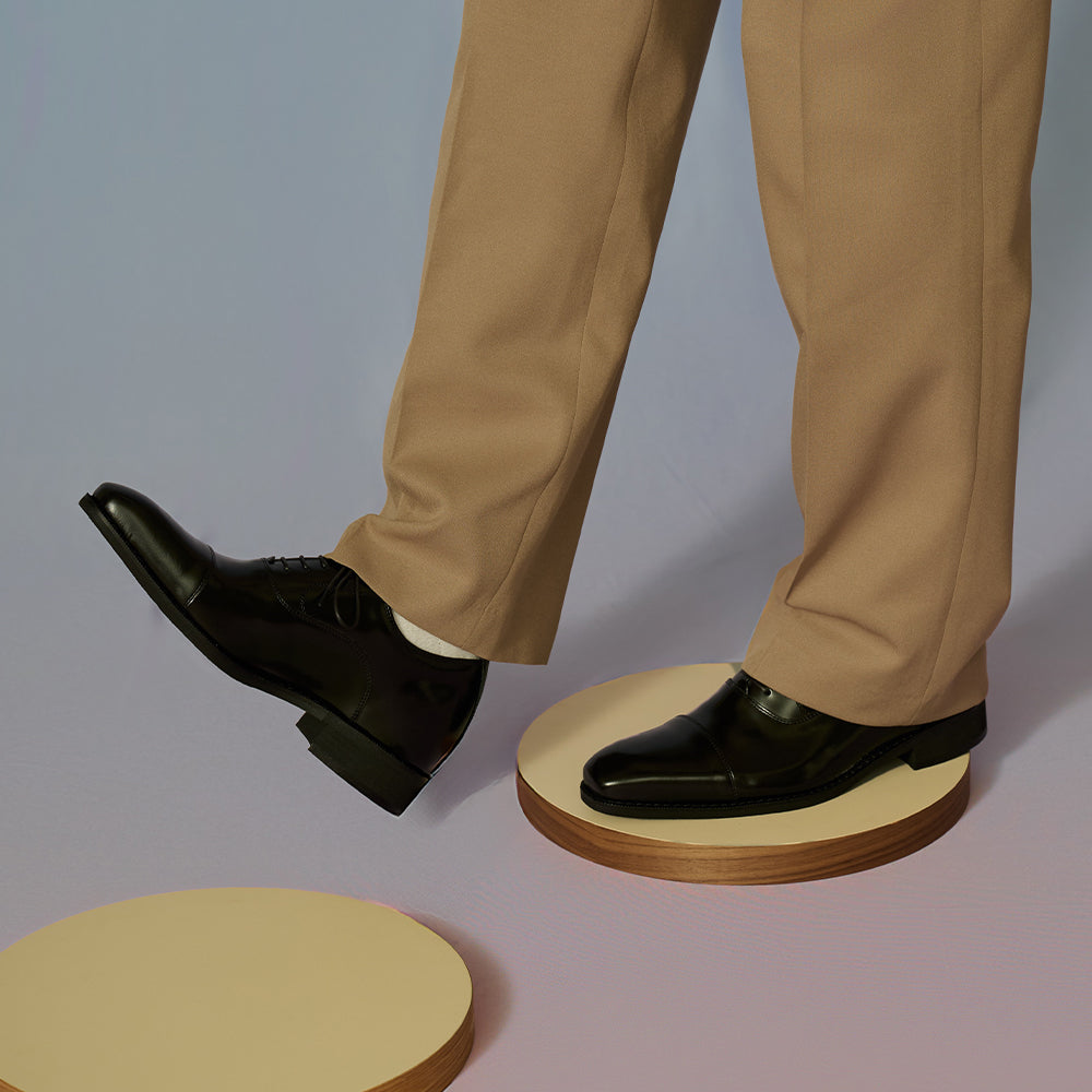 ＜KITAJIMA＞牛皮尖頭橫紋鞋 增高6公分 No.1301/黑色