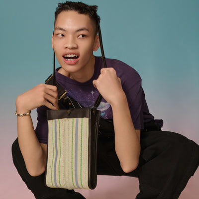 ＜jidai＞ Upcycle Fire Hose Shoulder Bag / Beige Green x Black Leather