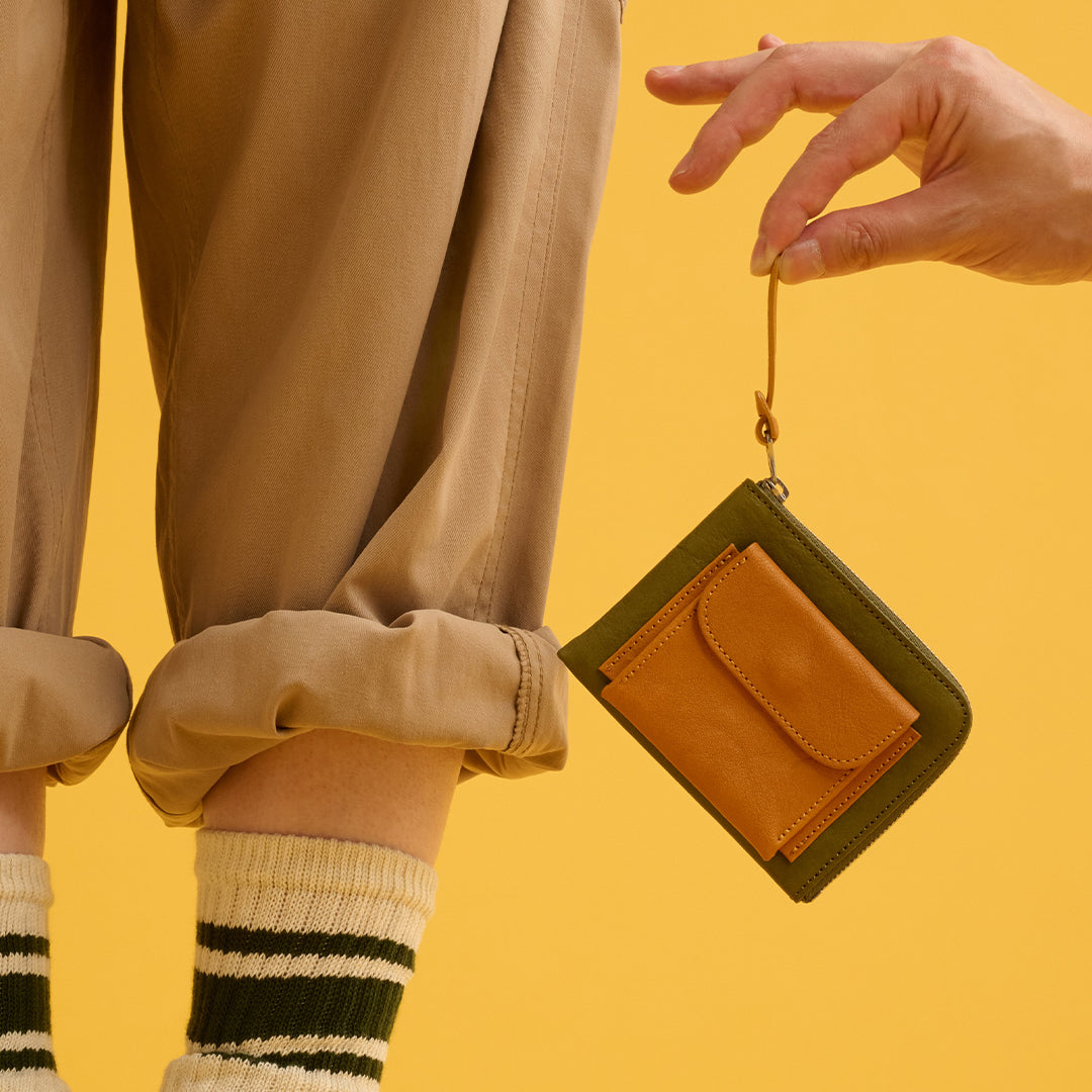 ＜numeri＞SOTTILE 迷你錢包 雙色拼色/綠色×黃色