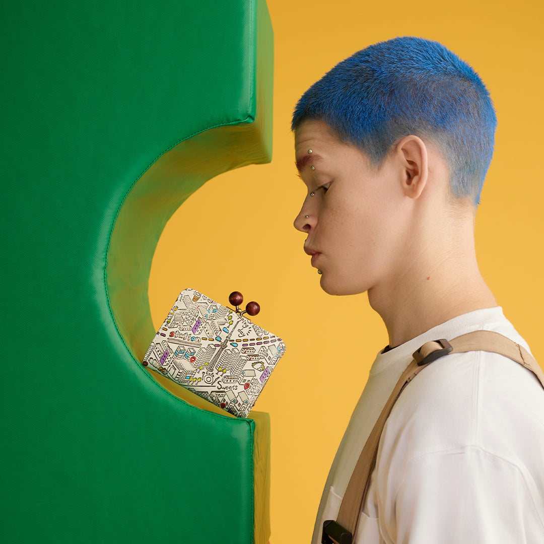 ＜キソラ＞友禅文庫 がま口 ハーフウォレット/TOKYO (ホワイト)