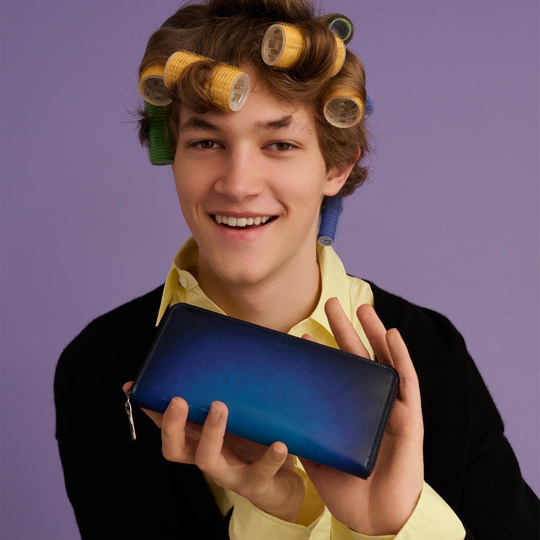 ＜yuhaku＞拉鍊長夾/藍色