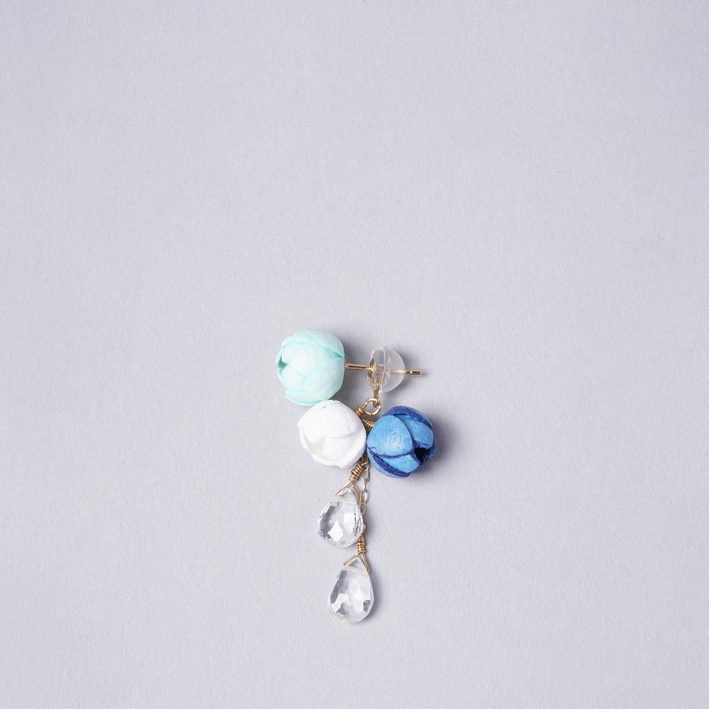 <Selieu> Marine Tsubomi Earrings / White & Pastel Green & Blue