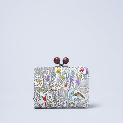 ＜キソラ＞友禅文庫 がま口 ハーフウォレット/TOKYO (ホワイト)