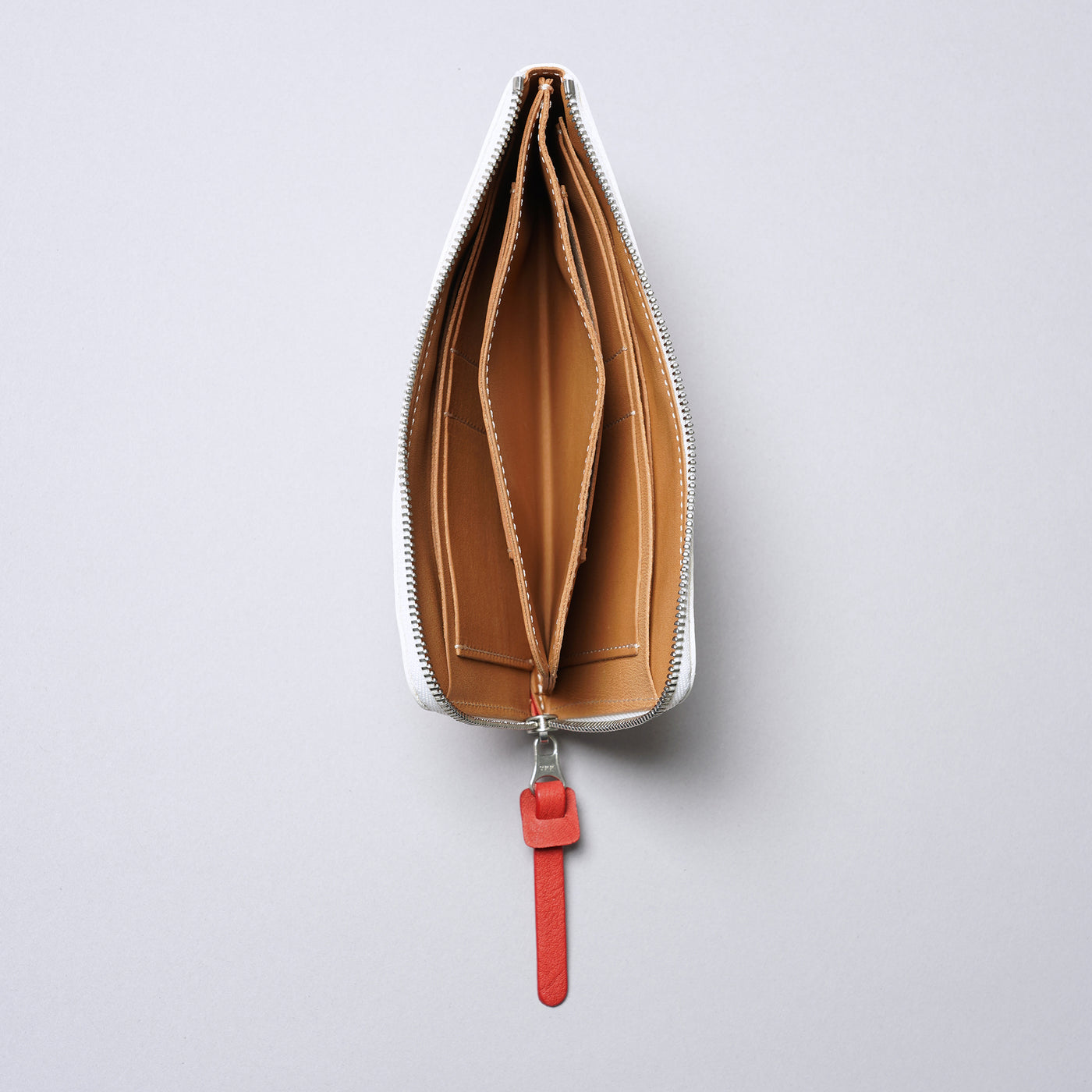 ＜ヌメリ＞ソッティ バイカラー L字長財布/ホワイト×レッド