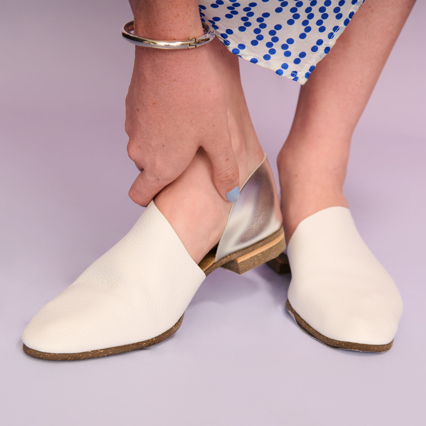 <U-Dot> 2 Piece Slip Ons / White Silver